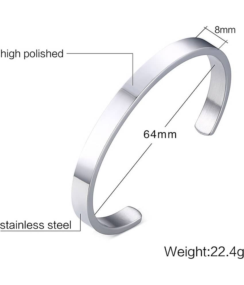 Solid Cuff Rhodium 316L Surgical Stainless Steel Cuff Free Size Kada Bangle Bracelet For Boys Men view 2