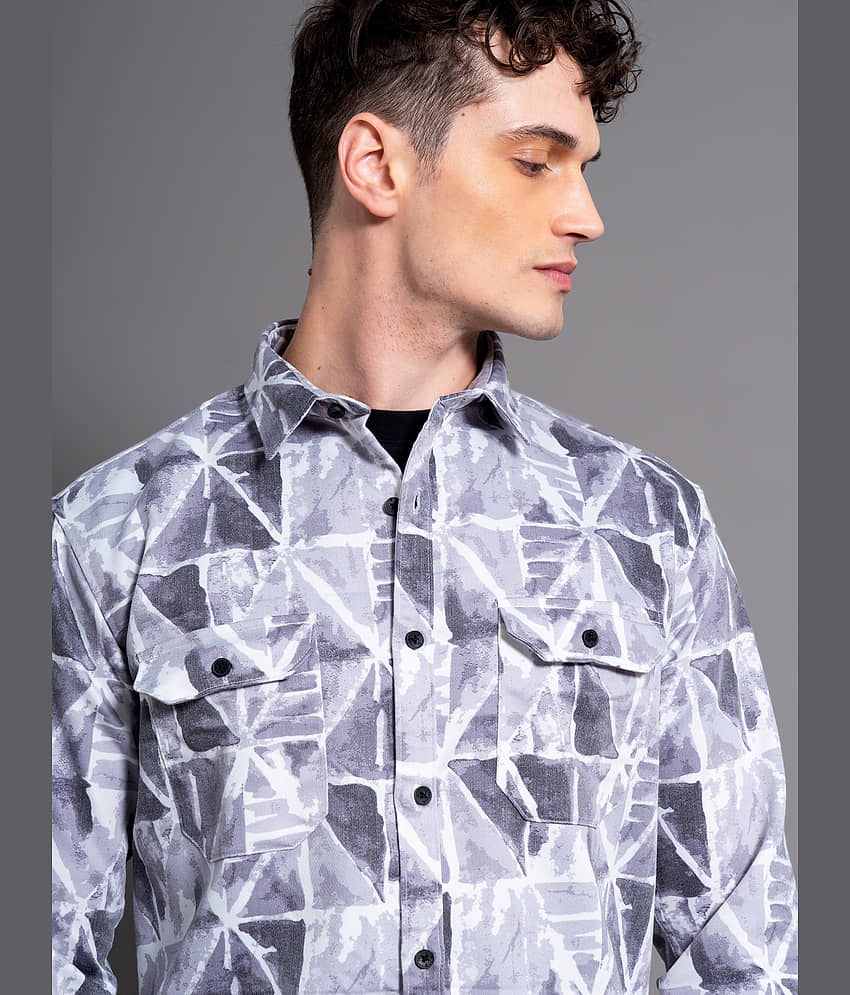 Paul Street Cotton Blend Slim Fit Printed Full Sleeves Men's Casual Shirt - Grey ( Pack of 1 ) view 2