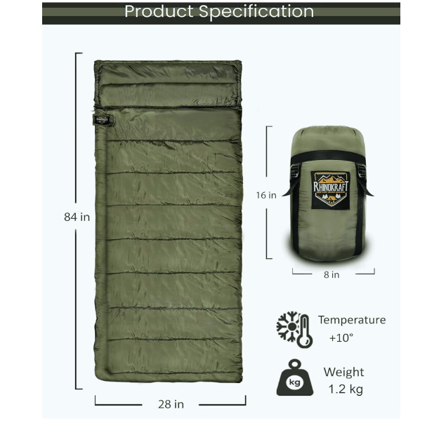 RhinoKraft Camping Sleeping Bag - 3 Season Warm & Cool Weather - Summer, Spring, Winter, Lightweight, for Adults & Kids - Camping Gear Equipment, Traveling and Outdoors view 2