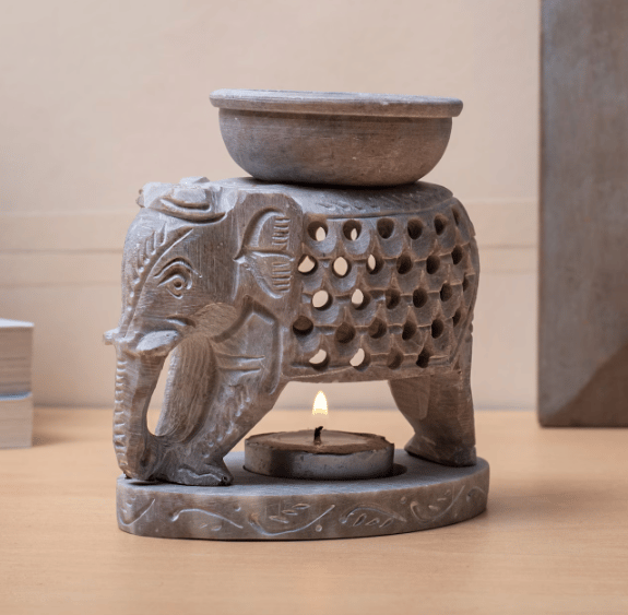 Marble Aroma Oil Diffuser, Elephant Oil Burner with Free Essential Oil and Tea Lights, Luxury Aromatherapy and Home Decor view 2