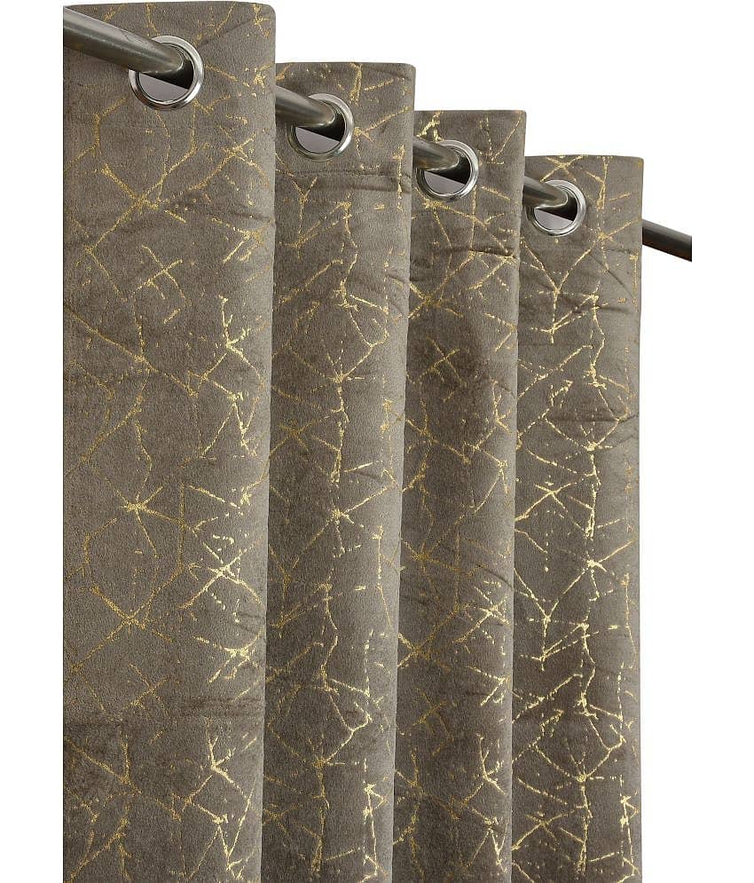 Kraftiq Homes Abstract Room Darkening Eyelet Curtain 9 ft ( Pack of 2 ) - Dark Grey view 2