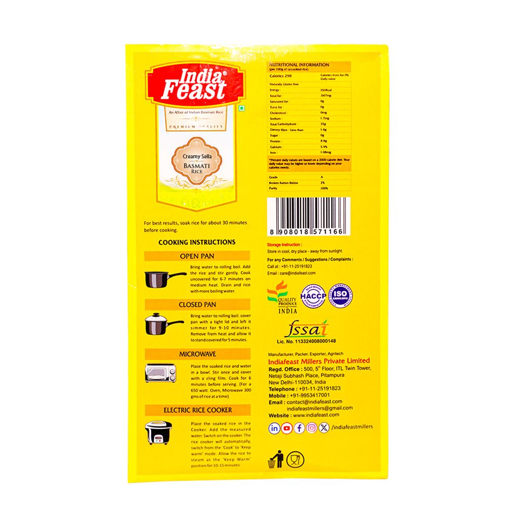 Indiafeast Creamy Sella Basmati Rice | 1 kg | Long Grain view 2