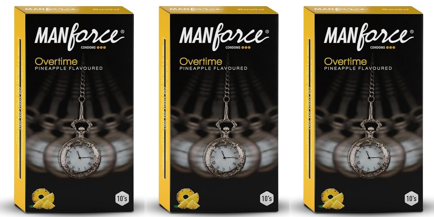 MANFORCE Overtime Pineapple 3in1 (Ribbed Contour Dotted) Condoms - 10 Pieces x Pack of 3 Condom (Set of 3 30 Sheets) view 2