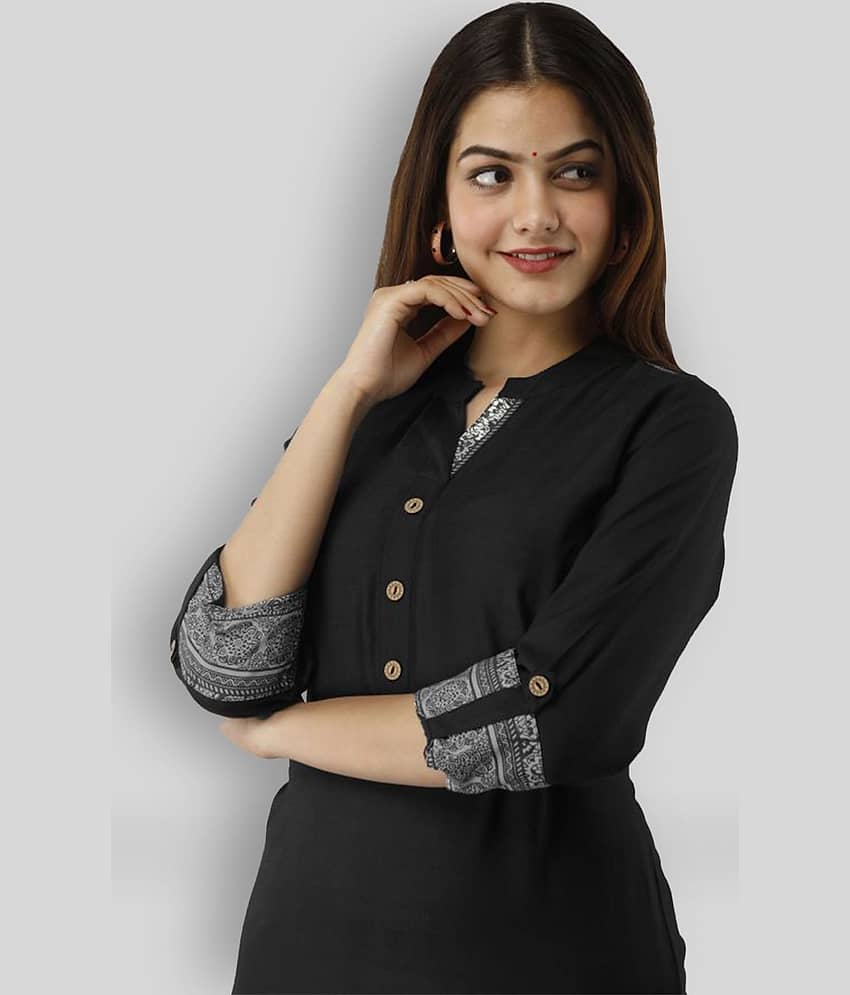 Frionkandy - Black Rayon Women's Straight Kurti ( Pack of 1 ) view 2