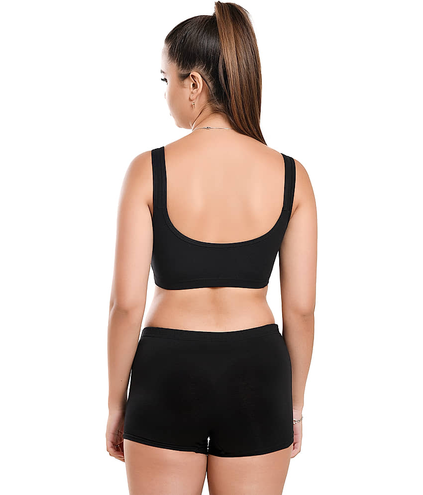 Elina Cotton Lycra Non Padded Bra & Panty Set ( Black , Pack of 1 ) view 2
