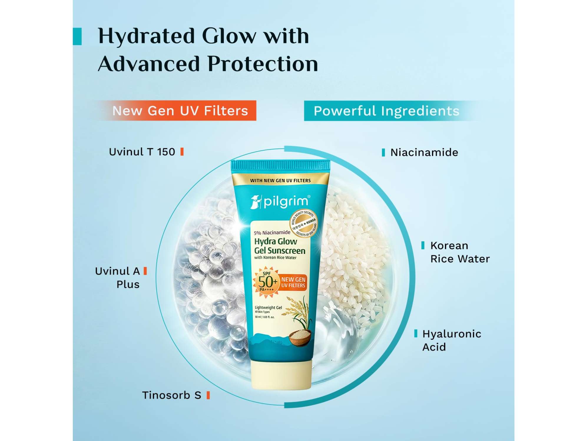 Pilgrim 5% Niacinamide Hydra Glow Gel Sunscreen SPF 50+ PA++++ - 50ml view 2