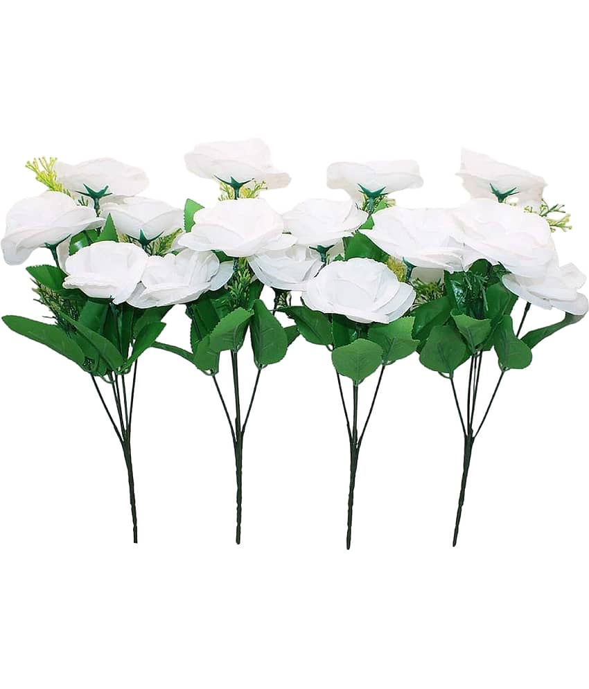 Hidooa - White Rose Artificial Flowers Bunch ( Pack of 4 )