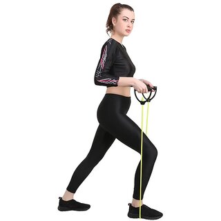 NINQ Women Polyester Lycra High Waist Solid Black Tight With Slim Look Stitching