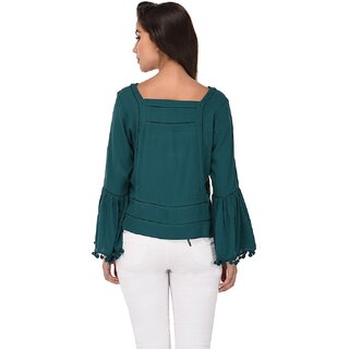 Purys Women Green Solid Regular Top view 2