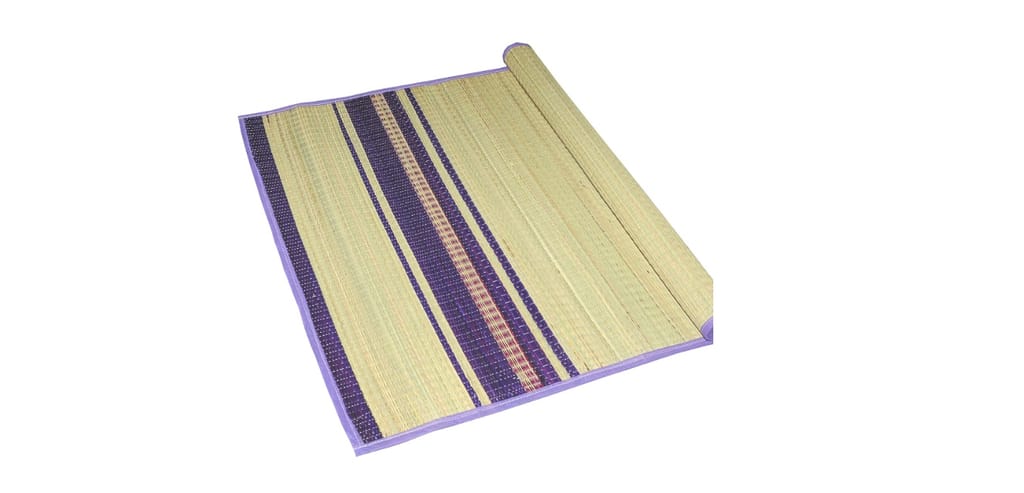 Handwoven Seagrass Floor Mat with Purple Border - Eco-Friendly and Durable Natural Fiber Rug for Living Room, Bedroom, and Kitchen view 2