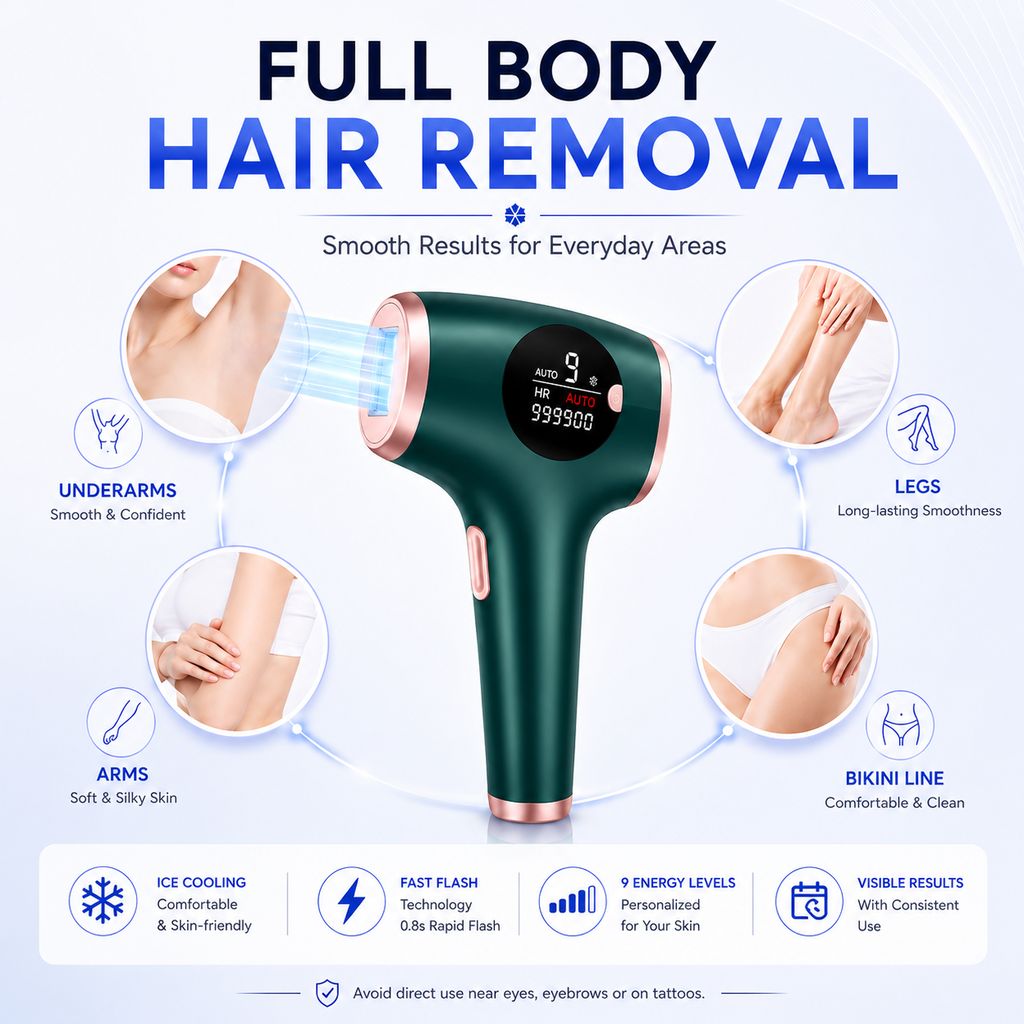 Yuva Pulse IPL Laser Hair Remover for Women & Men | 999900 Flashes | Ice Cooling | Permanent Hair Removal in 8 Weeks | Painless Hair Removal for Face, Body, Bikini, Underarms (Green) view 2