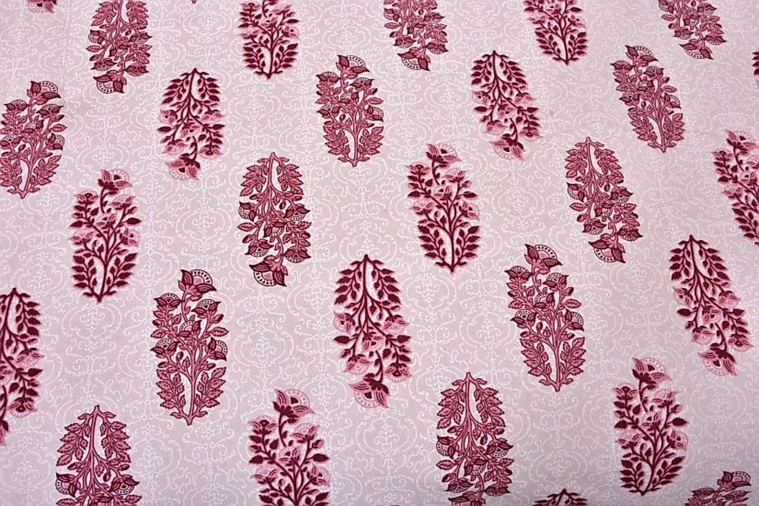 Lali Prints Jaipuri Pink White Floral Cotton 130 TC Queen Bedsheet With 2 Pillow Covers view 2