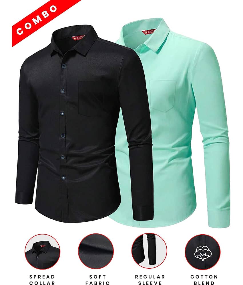 Yugnik Cotton Blend Slim Fit Full Sleeves Men's Formal Shirt - Navy Blue ( Pack of 2 ) view 2