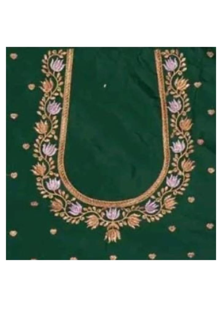 Bottle Green embroidered blouse - Un Stiched Blouse - 1 Meter