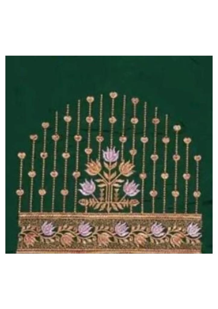 Bottle Green embroidered blouse - Un Stiched Blouse - 1 Meter view 2