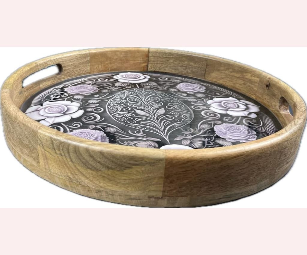 Wooden Tray Round Resin Coated 3D Graphics view 2