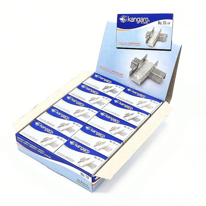 Kangaro Desk Essentials NO. 10-1M Heavy Duty Steel Wire Staple Pin | 1000 Staples | Perfect for Office, Home and School | Pack of 20