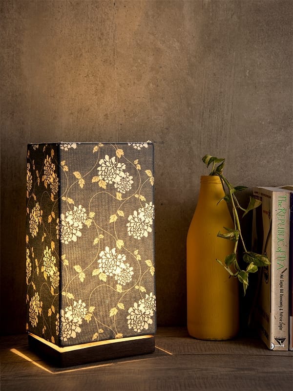 Golden Leaves Lamp With Wooden Base view 2