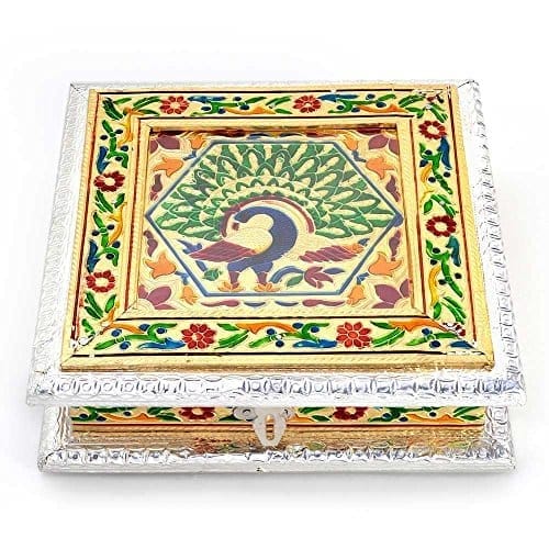 Vivan Creation White Metal Pure Meenakari Work Dry Fruit Box