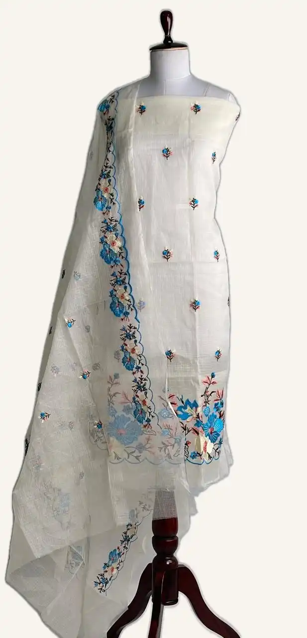 Kota Doria Dress Material Royal Blue Floral Buti