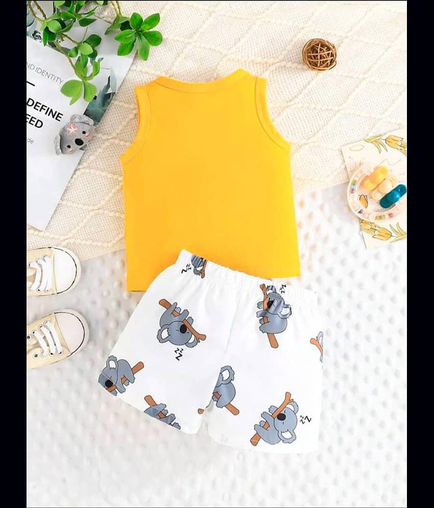 MUSNAH GARMENTS Pack of 2 Boys Cotton T-Shirt & Shorts Set ( Yellow ) view 2