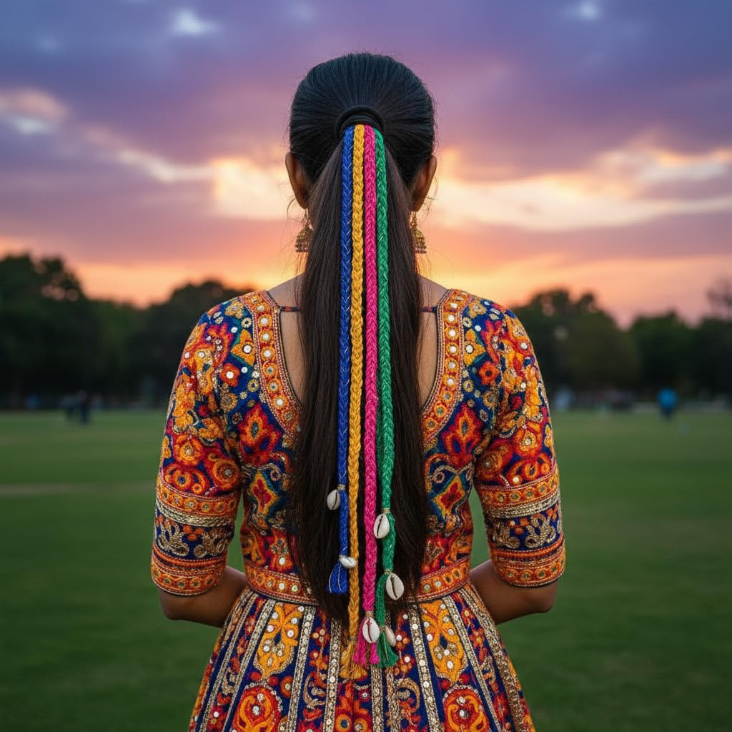 Art Tales Diwali Look 4 long Hair Braids with Rubber Bands Girl and Women, Hair Accessory for Everyday Style and Rainbow Color Braids Extensions Hair Color | Boho Chic Style (Multicolour) view 2