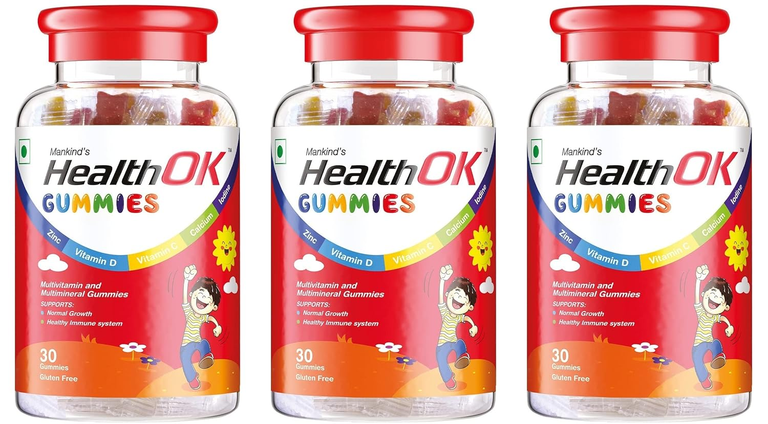 Health Ok Gummies Multivitamin & Multimineral for Kids Supports Growth7 -17 years x 3 (3 x 30 No) view 2