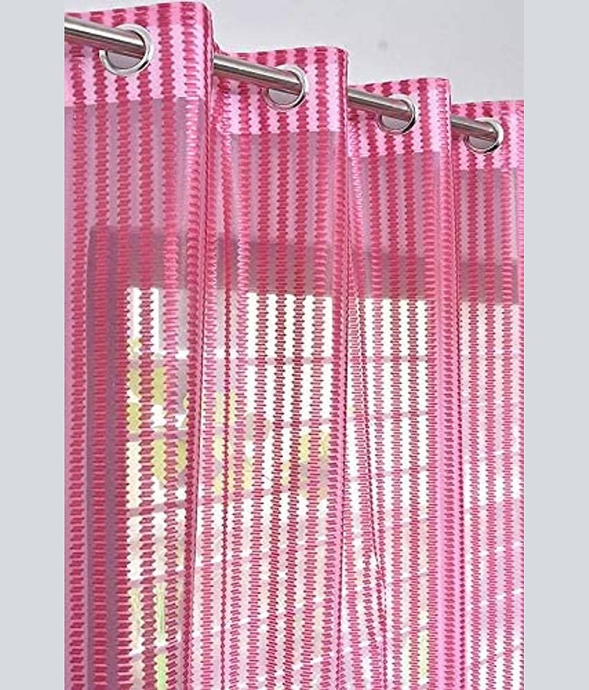 BELLA TRUE Vertical Striped Sheer Eyelet Curtain 5 ft ( Pack of 3 ) Pink view 2