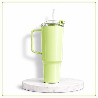 BPA-Free Plastic Tumbler with Handle Straw - Leakproof Double Wall Insulated Travel Mug for Cold Drinks, Green, Cup Holder Friendly