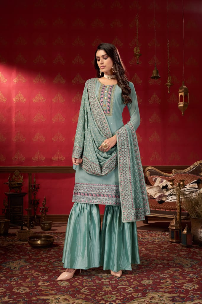 Women Georgette Heavy Embroidery Work Semi Stitch Dress Material. view 2