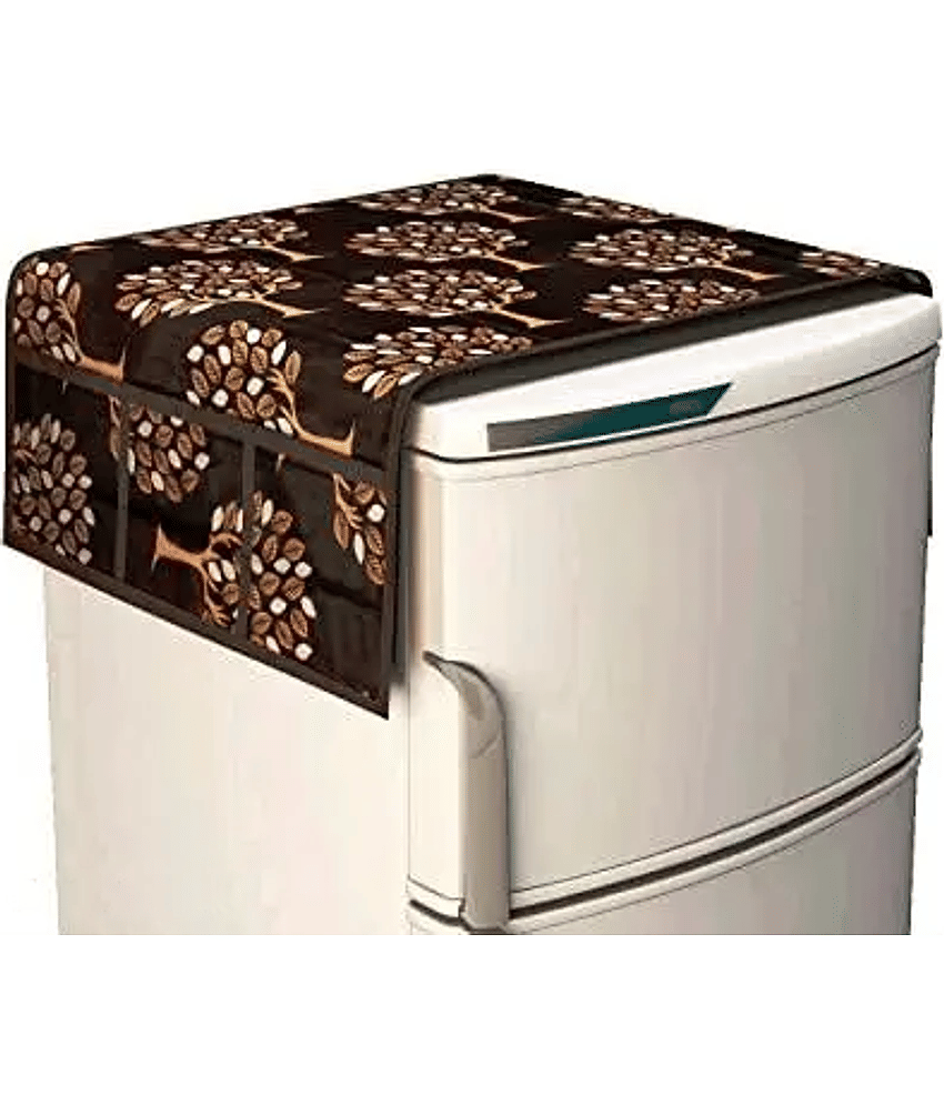 Crosmo Polyester Floral Fridge Mat & Cover ( 99 53 ) Pack Of 7 - Brown view 2