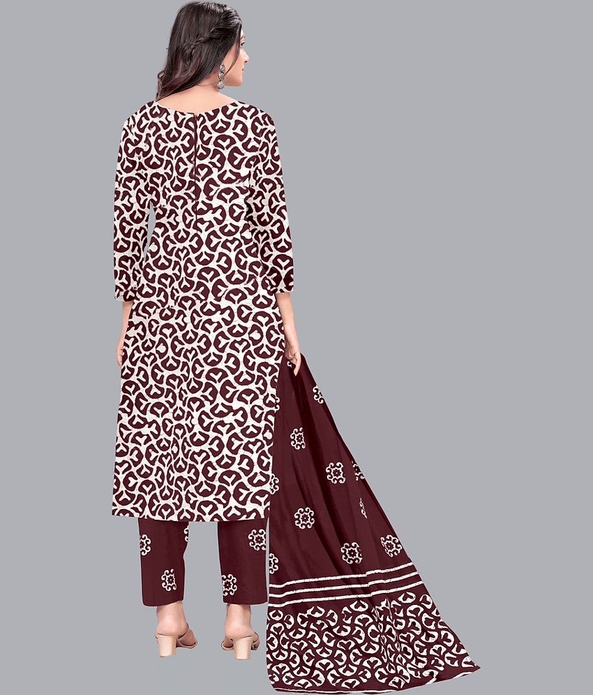 shree jeenmata collection Women Cotton Printed Straight Kurti With Pants ( Maroon ) view 2