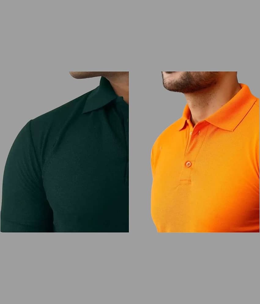 SKYRISE Pack of 2 Cotton Blend Slim Fit Solid Half Sleeves Men's Polo T Shirt ( Multicolor ) view 2