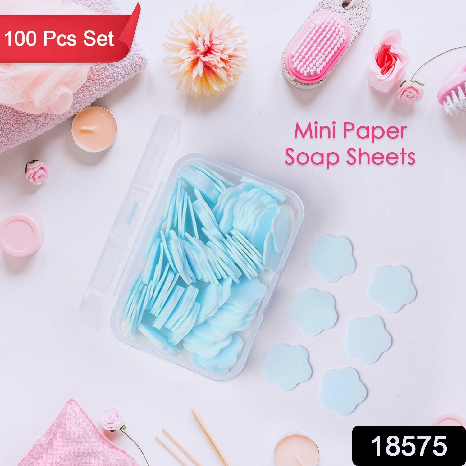 Mini Portable Travel Soap Paper Sheets Flower Shape (100 Pcs Set Approx / Mix Color) view 2