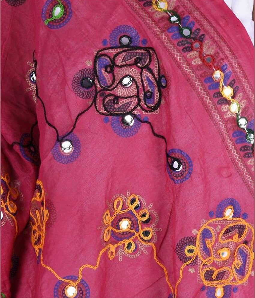 Apratim Pink Cotton Kutch Embroidered Dupatta view 2