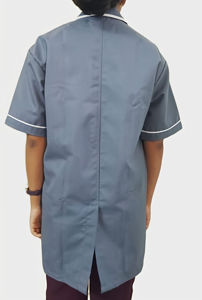 Medical Staff Apron | 3-Pockets Apron | Grey Color | Unisex Pattern | Style with White Pipine | Comfortable | Durable | Best Fitted For Medical Professionals (Staff, Nursing & Lab Technicians) view 2