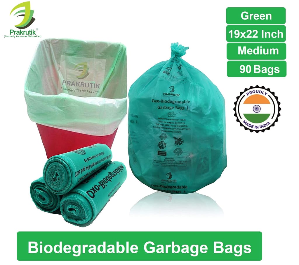 PRAKRUTIK Garbage Bags Medium Size Oxo Biodegradable, Dustbin Bags For Kitchen, Trash Bags For Waste Disposal, 90 Bags
