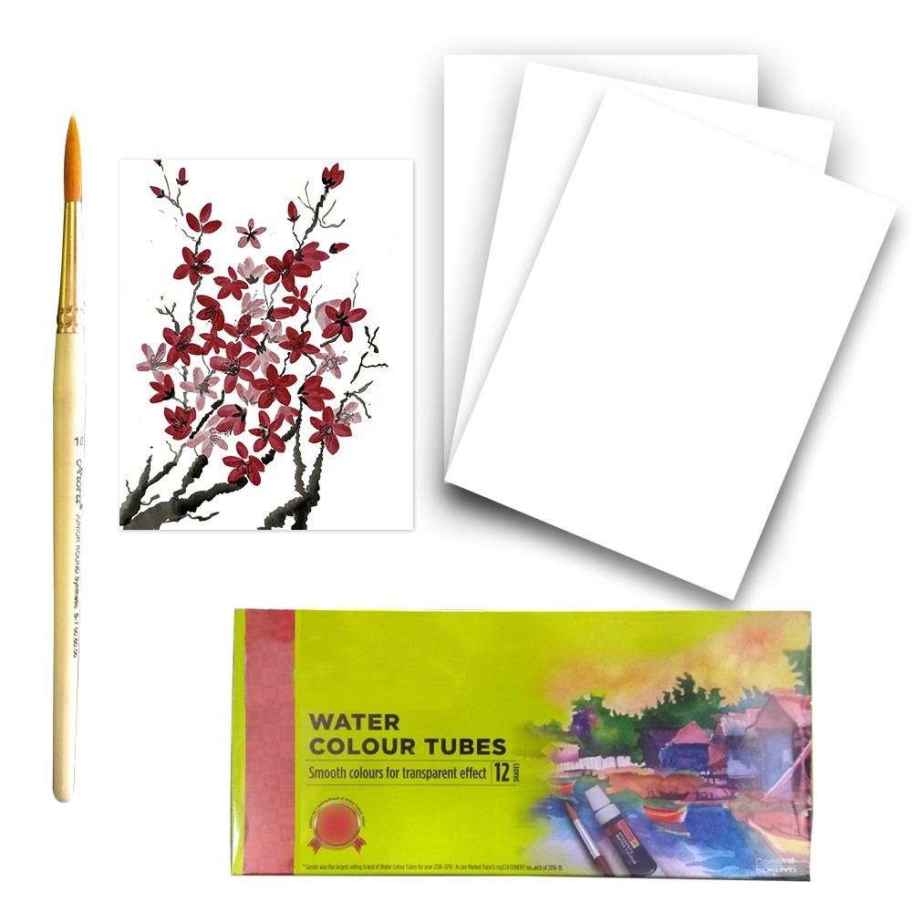 One Stroke Painting on Paper DIY Kit Red Blossom by Penkraft view 2