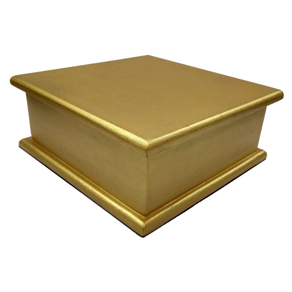Define Art Pedestal Statue Base Pooja Chowki for Figurine Idol & Showpiece Decoration Home Decor Gold Color Square Shape (6 inch x 6 inch x 2.5 inch Height)