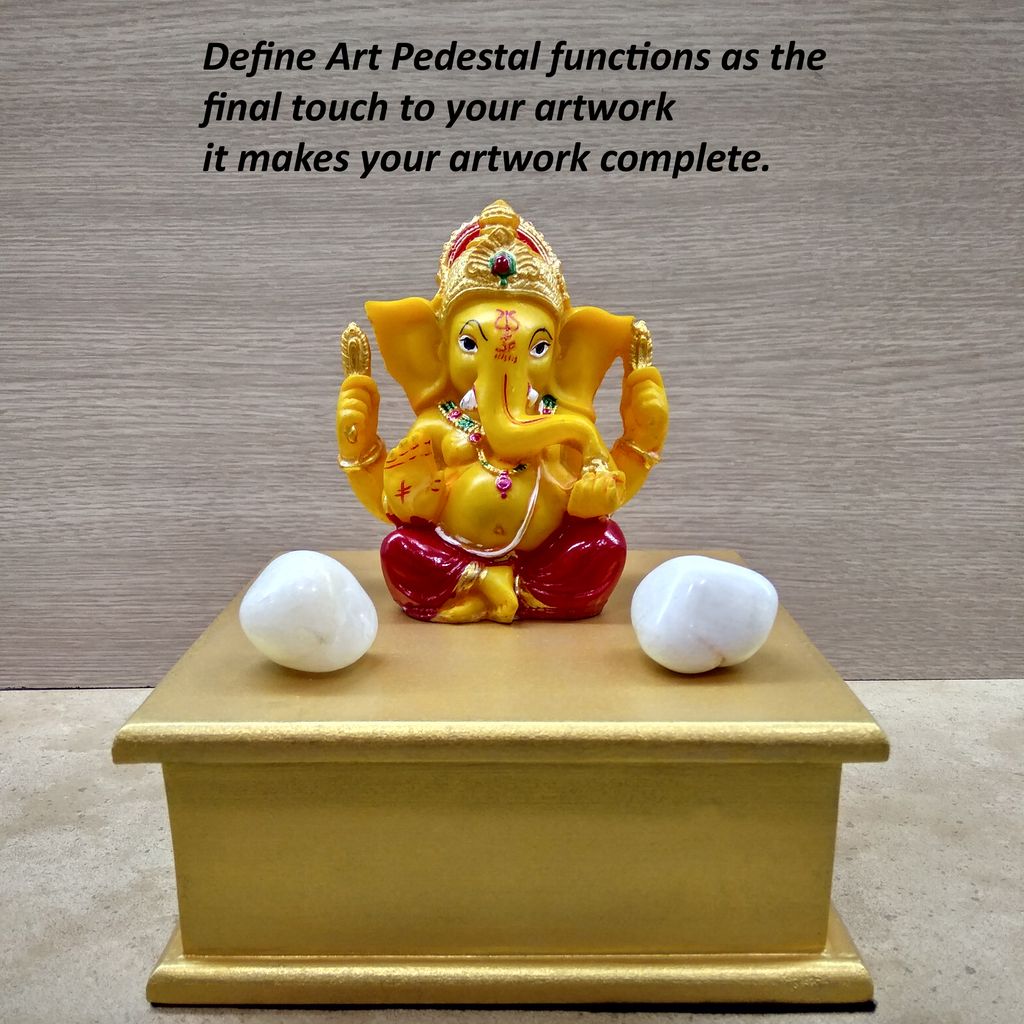 Define Art Pedestal Statue Base Pooja Chowki for Figurine Idol & Showpiece Decoration Home Decor Gold Color Square Shape (6 inch x 6 inch x 2.5 inch Height) view 2