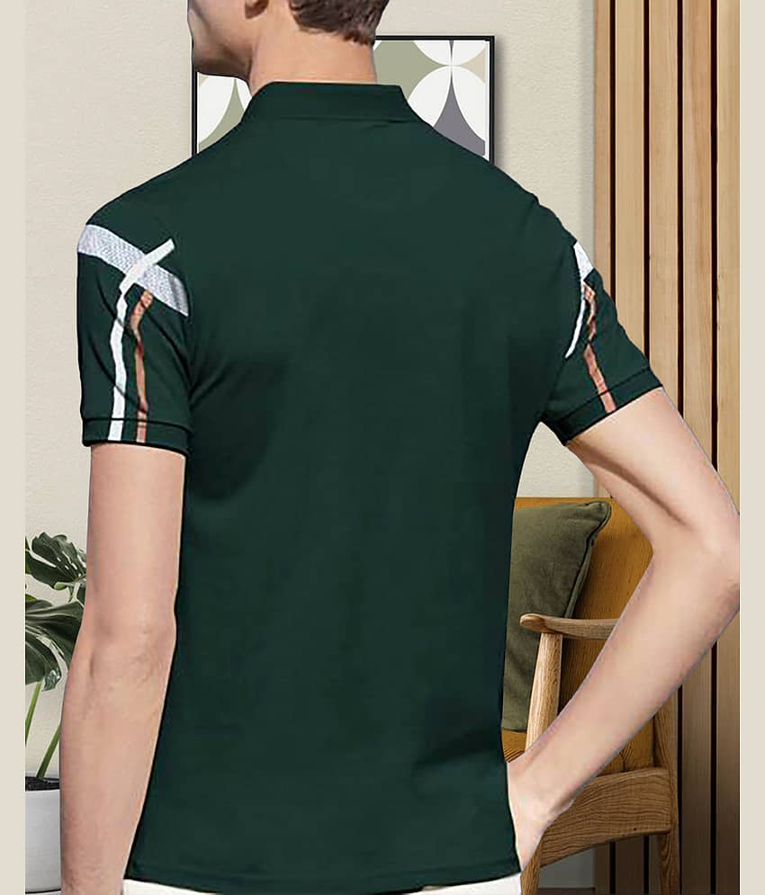 AOOSH Men Cotton Blend Regular Fit Printed Polo T Shirt ( Green ) view 2