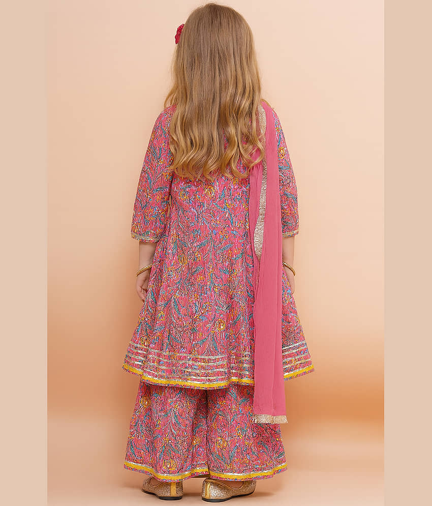 Arshia Fashions Girls Cotton Blend Kurti with Sharara ( Pack of 1 , Pink ) view 2