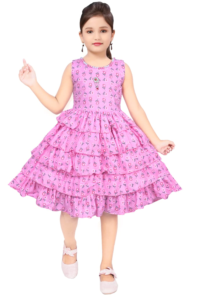 Buy Pink Cotton Printed Party Wear Dress for Girls Online