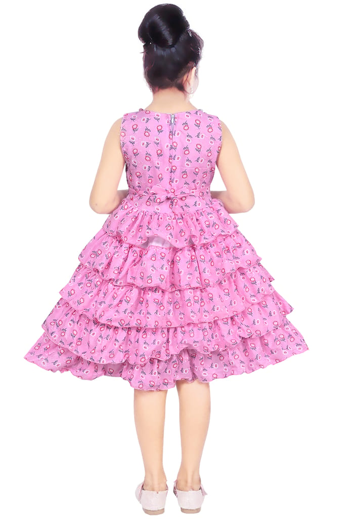 Buy Pink Cotton Printed Party Wear Dress for Girls Online view 2