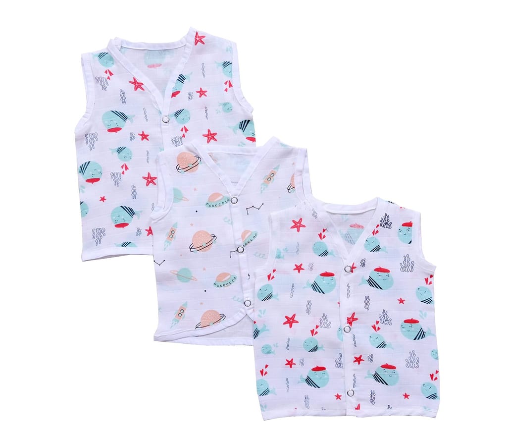 The Baby First Box Organic Bamboo Muslin Cotton Jhabla I Front Open I 0-3 Months- Pack of 3 Unisex (Multicolor)