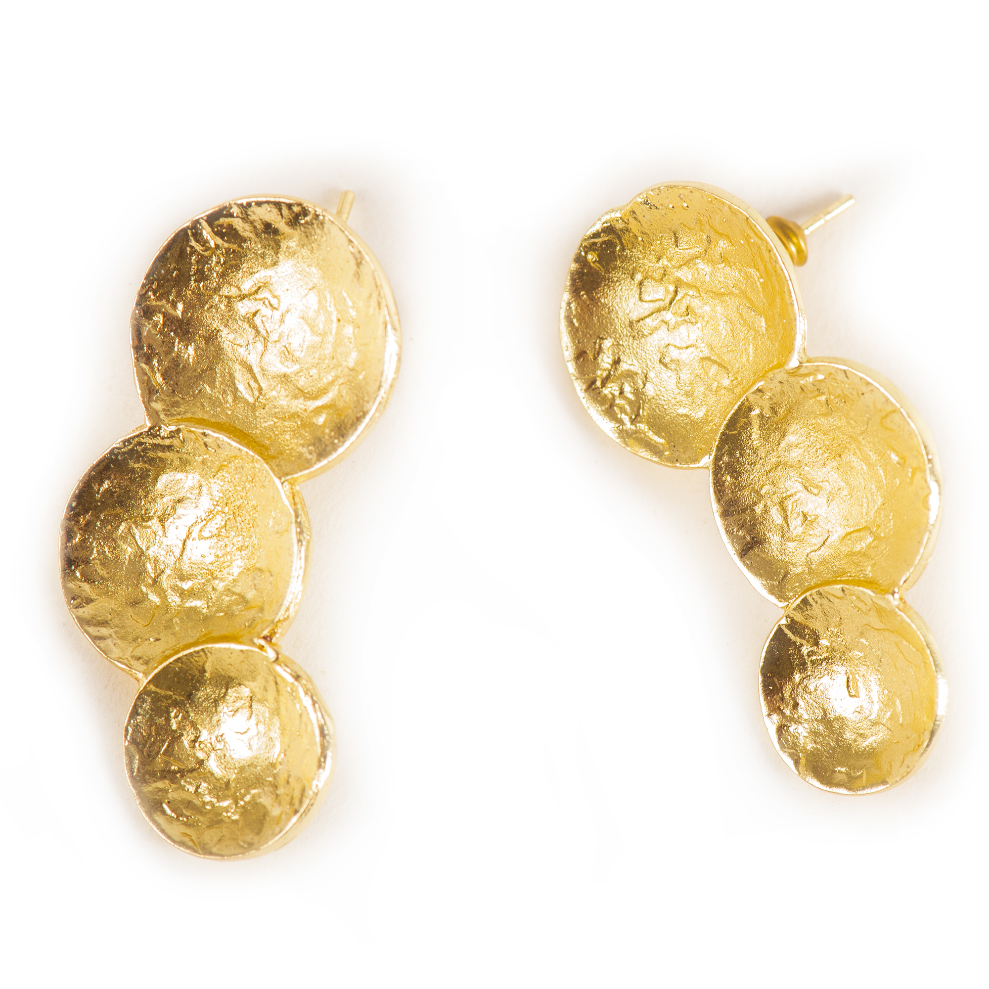 Stud W/ 3 Bowls Brass Textured Earring view 2