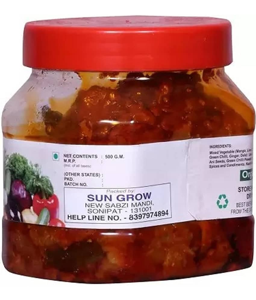 Sun Grow Fresh Punjabi Chatpata Mixed Pickle (Mixed Vegetable Mango Lime Green Chilli Carrot Ginger) Pickle 500 g view 2