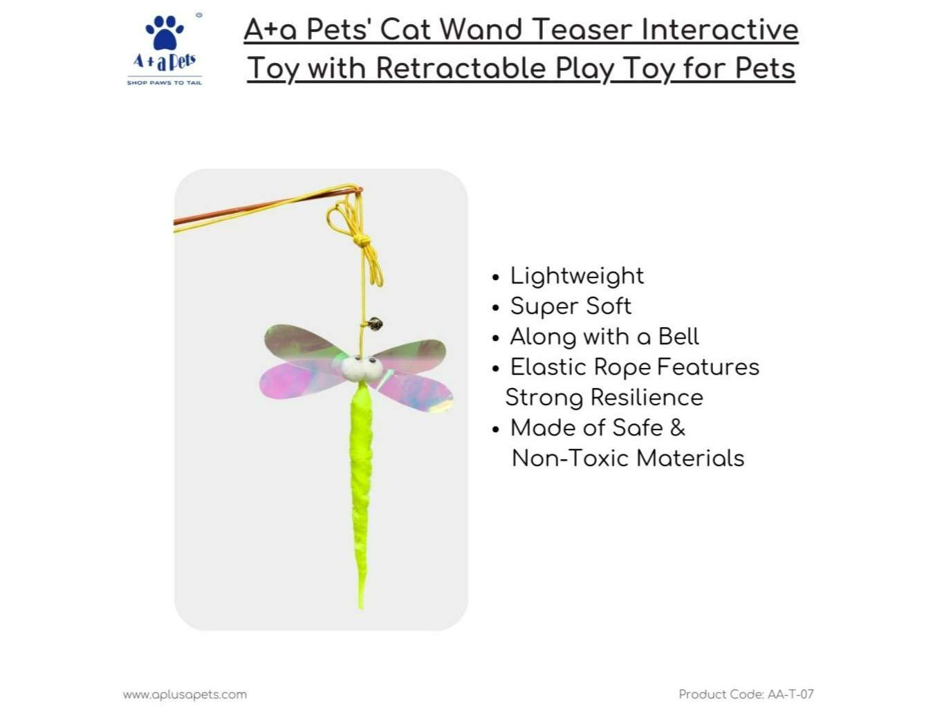A+a Pets' Cat Wand Teaser Interactive Toy with Feather Tail Play Toy for Cats, Puppies, and Small Animals - Caterpillar view 2