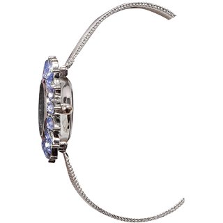 Women Blue Stone White Dial Sliver Belt Analog Party Girls Watches view 2