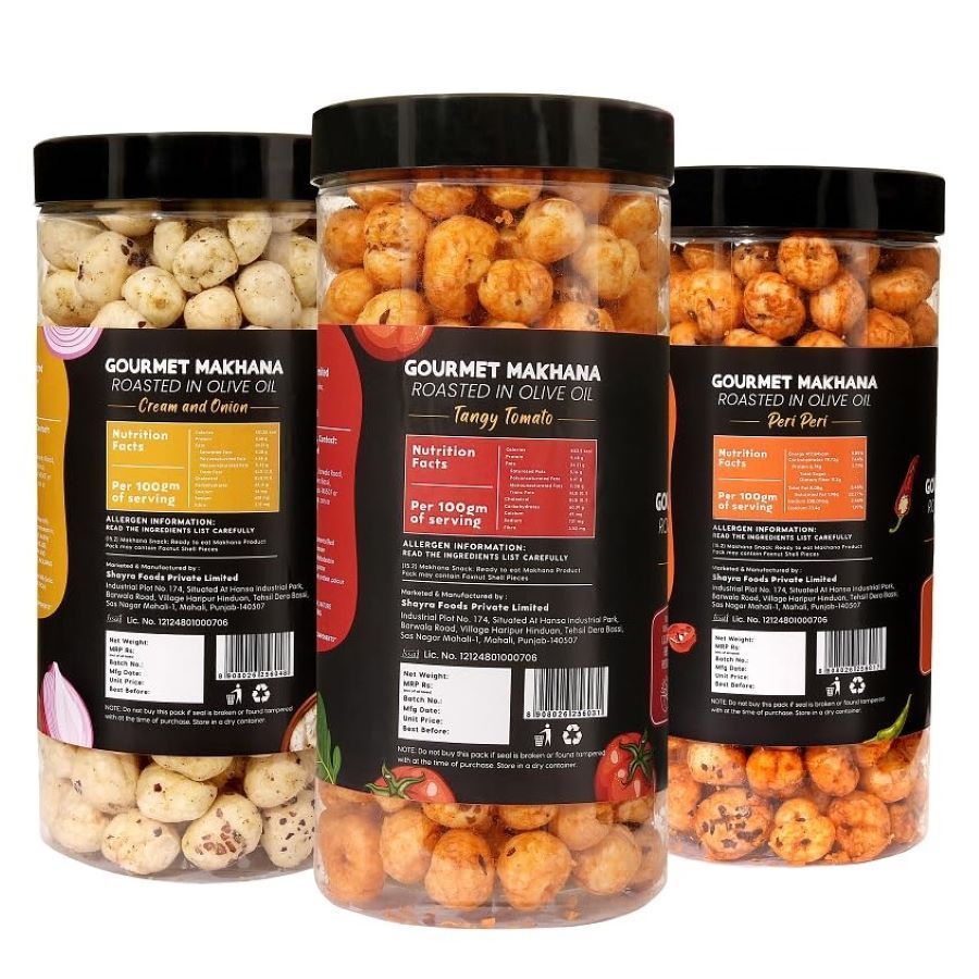 GOURMET MAKHANA Roasted in Olive Oil | Flavors Tangy Tomato, Cream & Onion and Peri Peri | Combo Of 3, 65g Each. - 195 gm view 2